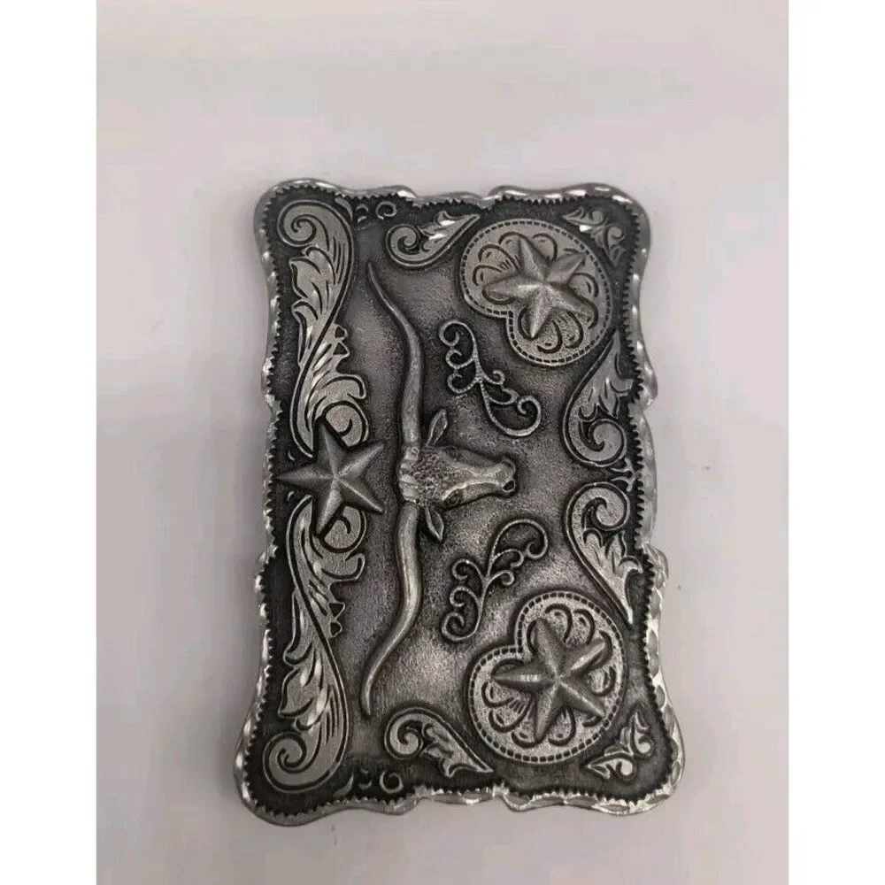 Western Legends Lone Star Long Horn Silver Tone Belt Buckle